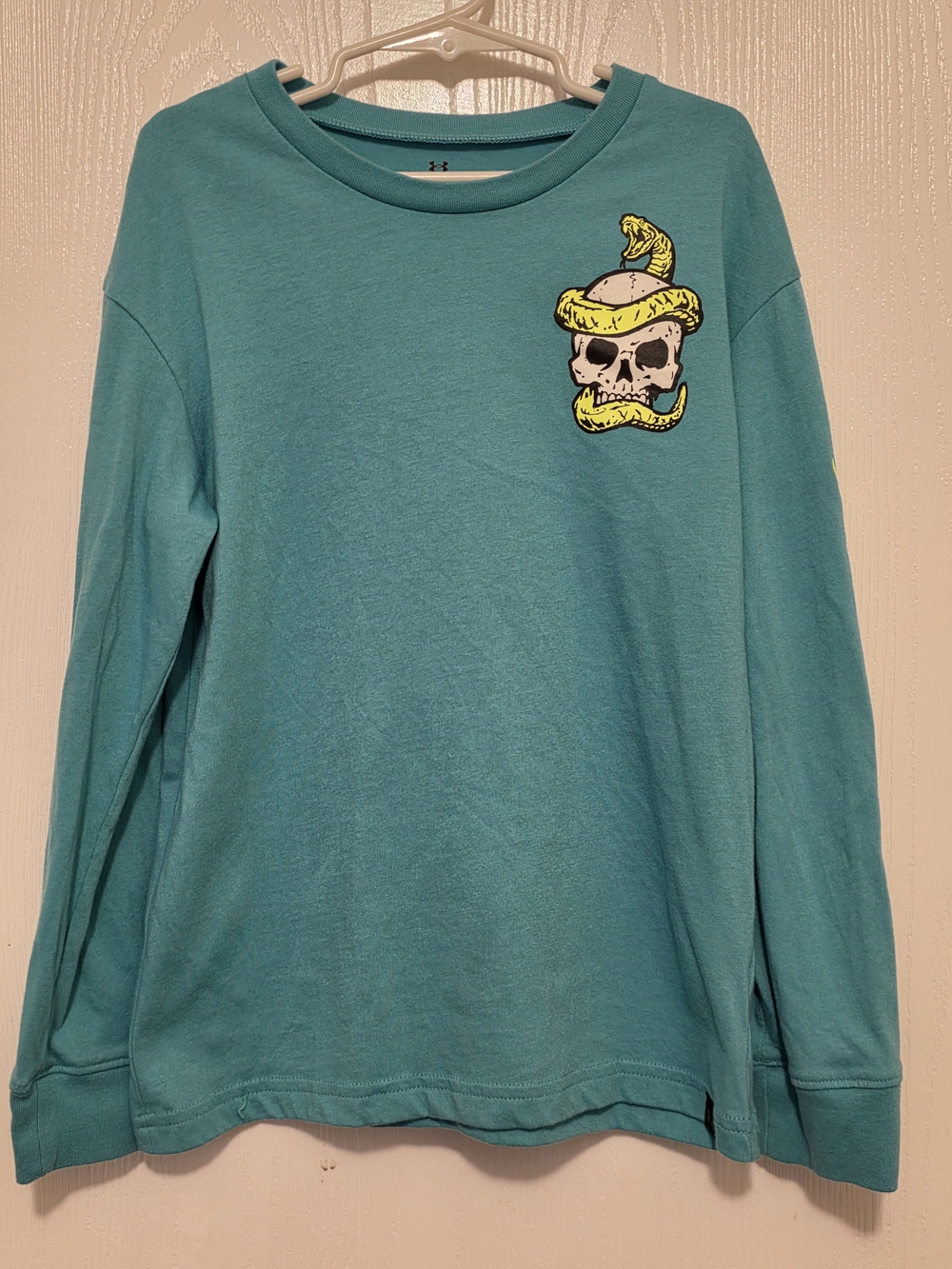 Under Armour Teal Long-Sleeve Shirt with Yellow Skull & Snake Graphic